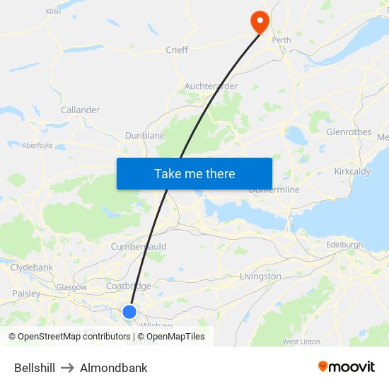 Bellshill to Almondbank map