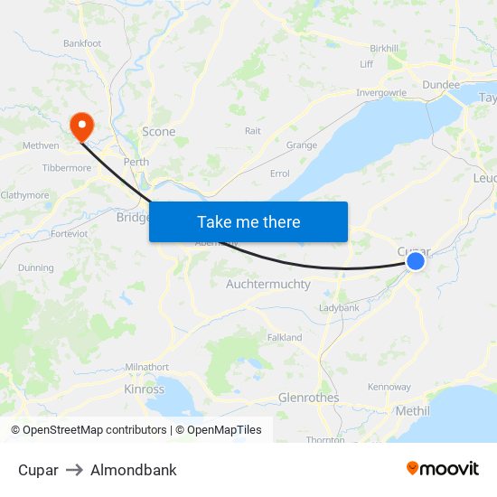 Cupar to Almondbank map