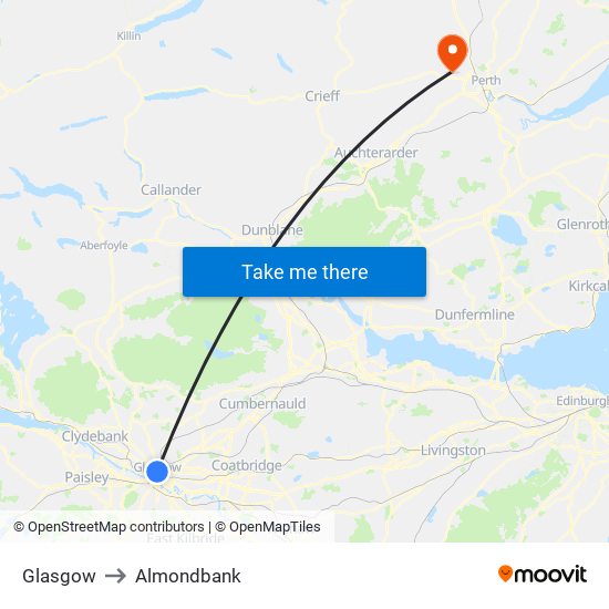 Glasgow to Almondbank map