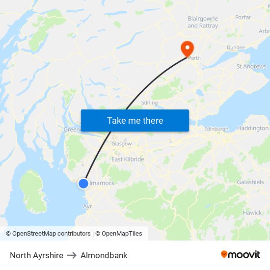 North Ayrshire to Almondbank map