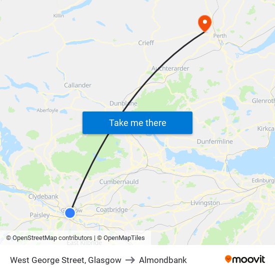 West George Street, Glasgow to Almondbank map