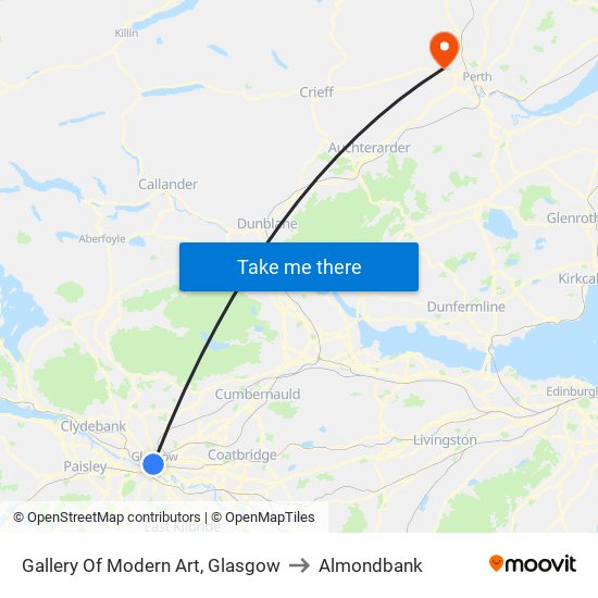 Gallery Of Modern Art, Glasgow to Almondbank map