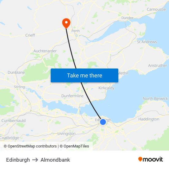 Edinburgh to Almondbank map