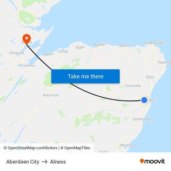 Aberdeen City to Alness map