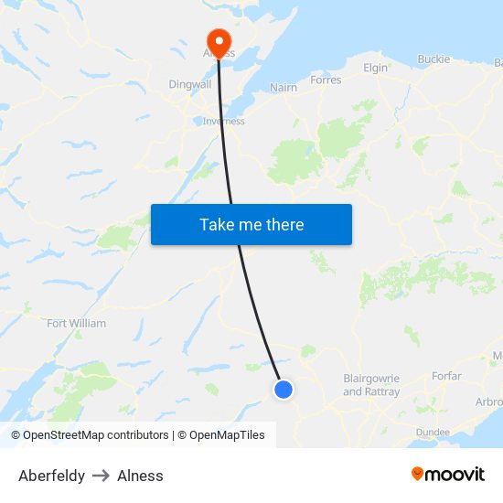 Aberfeldy to Alness map