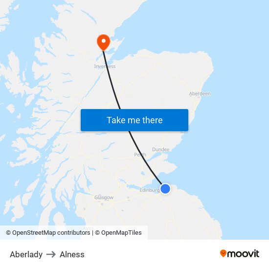 Aberlady to Alness map