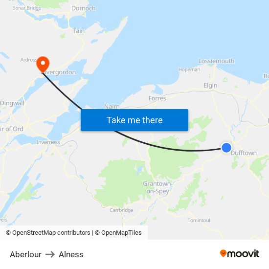 Aberlour to Alness map