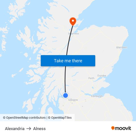 Alexandria to Alness map