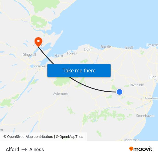 Alford to Alness map