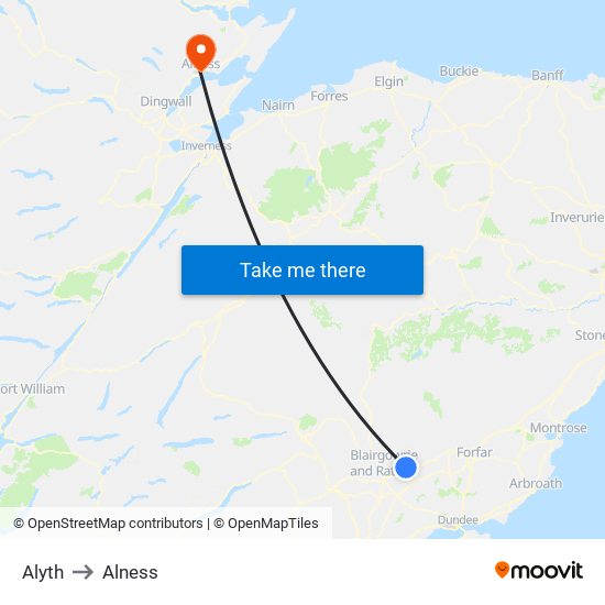 Alyth to Alness map