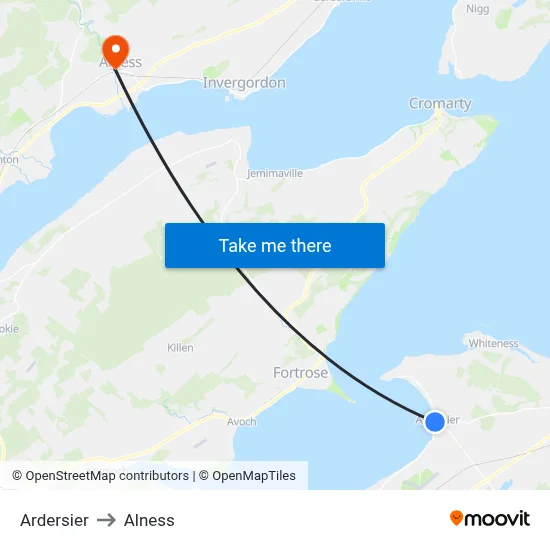 Ardersier to Alness map