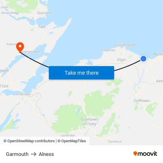 Garmouth to Alness map