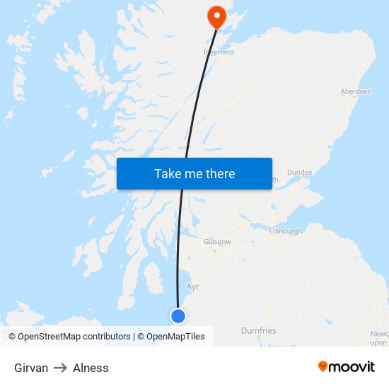 Girvan to Alness map