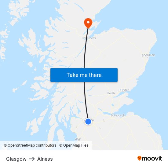 Glasgow to Alness map