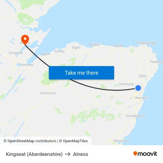 Kingseat (Aberdeenshire) to Alness map