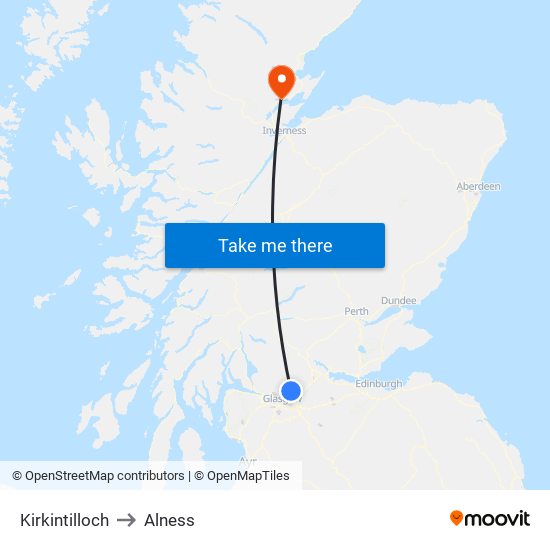 Kirkintilloch to Alness map