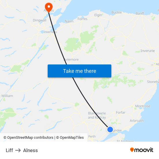 Liff to Alness map