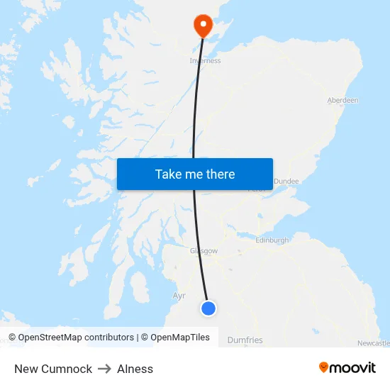 New Cumnock to Alness map