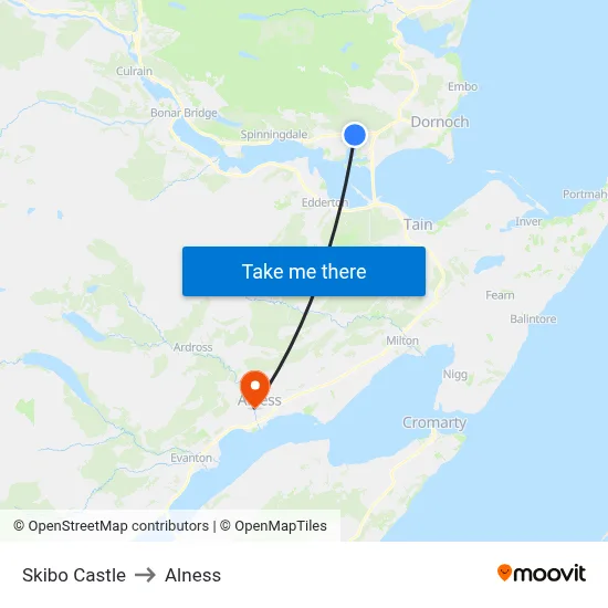 Skibo Castle to Alness map