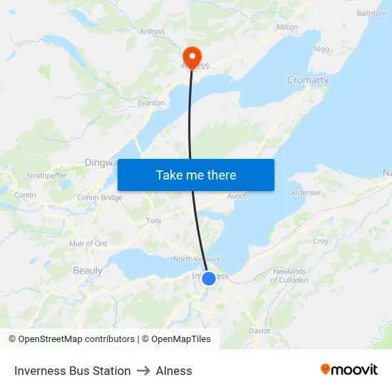Inverness Bus Station to Alness map