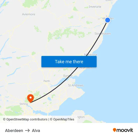 Aberdeen to Alva map