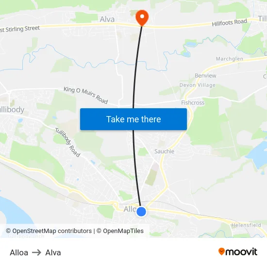 Alloa to Alva map