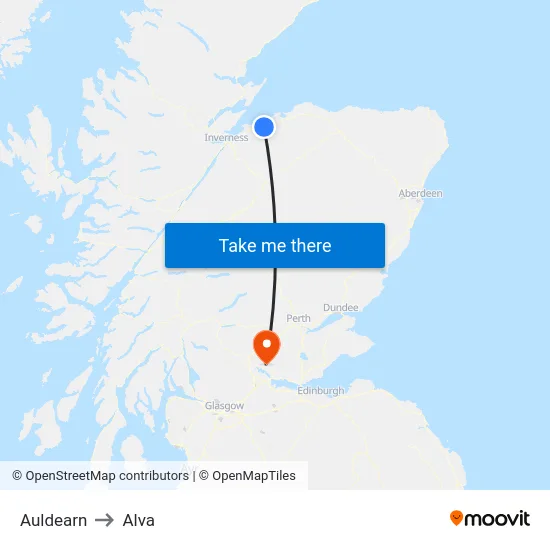 Auldearn to Alva map