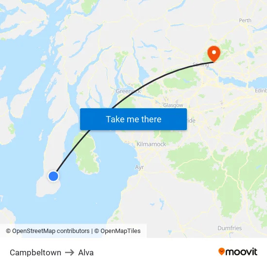 Campbeltown to Alva map