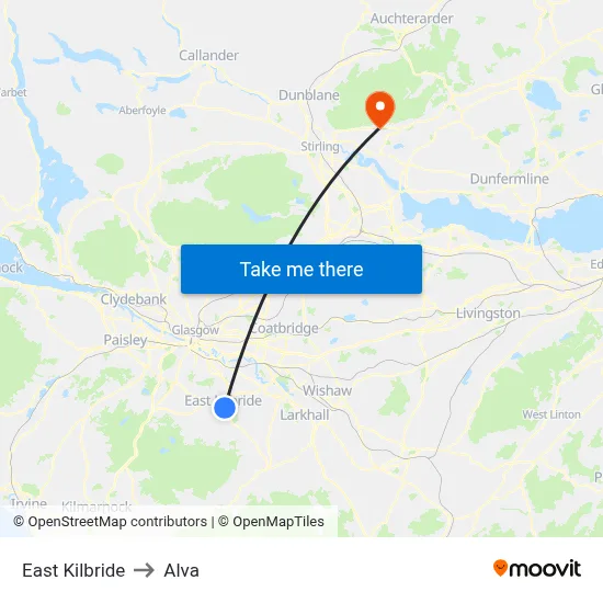 East Kilbride to Alva map