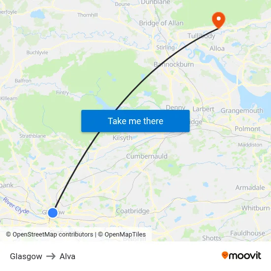 Glasgow to Alva map