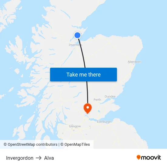 Invergordon to Alva map