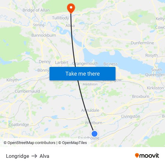 Longridge to Alva map