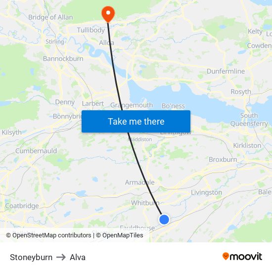 Stoneyburn to Alva map