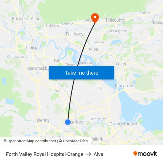 Forth Valley Royal Hospital-Orange to Alva map