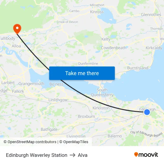 Edinburgh Waverley Station to Alva map