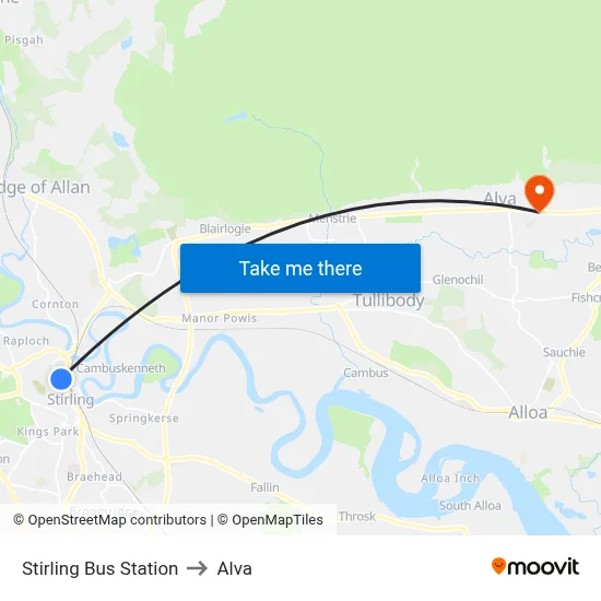 Stirling Bus Station to Alva map