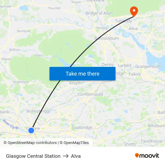 Glasgow Central Station to Alva map