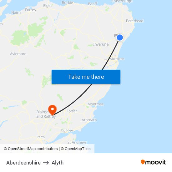 Aberdeenshire to Alyth map