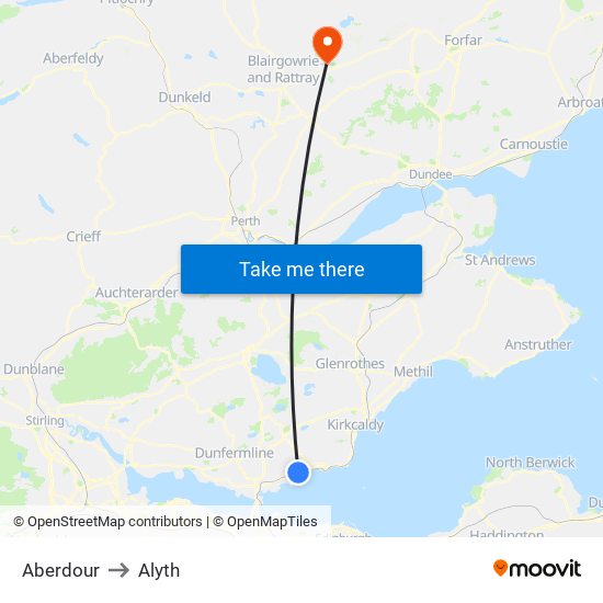 Aberdour to Alyth map