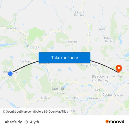 Aberfeldy to Alyth map