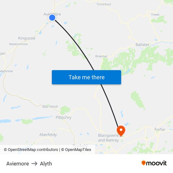 Aviemore to Alyth map