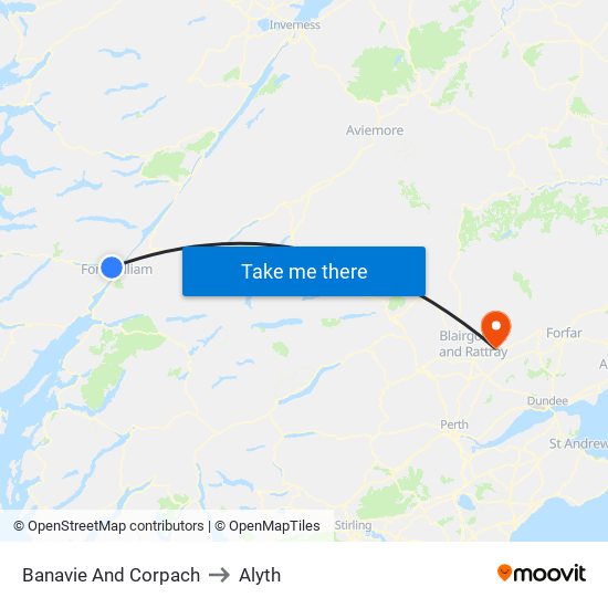 Banavie And Corpach to Alyth map