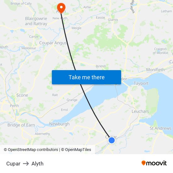 Cupar to Alyth map