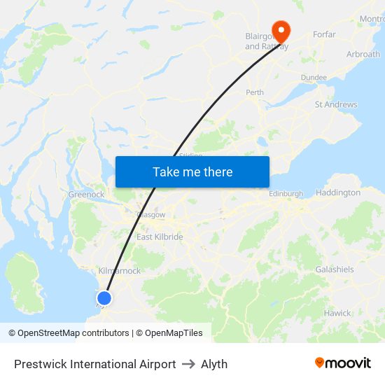 Prestwick International Airport to Alyth map