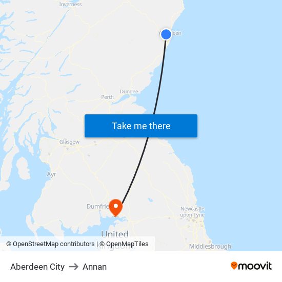 Aberdeen City to Annan map