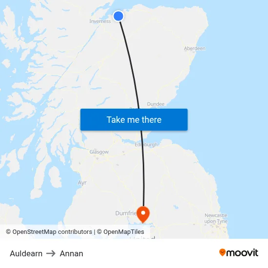 Auldearn to Annan map