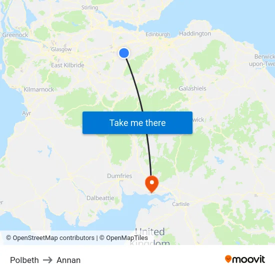 Polbeth to Annan map