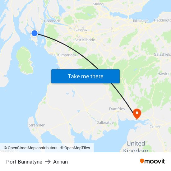 Port Bannatyne to Annan map