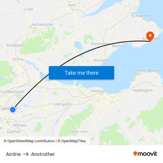 Airdrie to Anstruther map