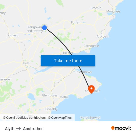 Alyth to Anstruther map